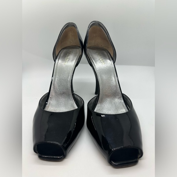 PRADA Calzature Black Patent Leather Peep Toe Pumps Sz 40 - Picture 5 of 9